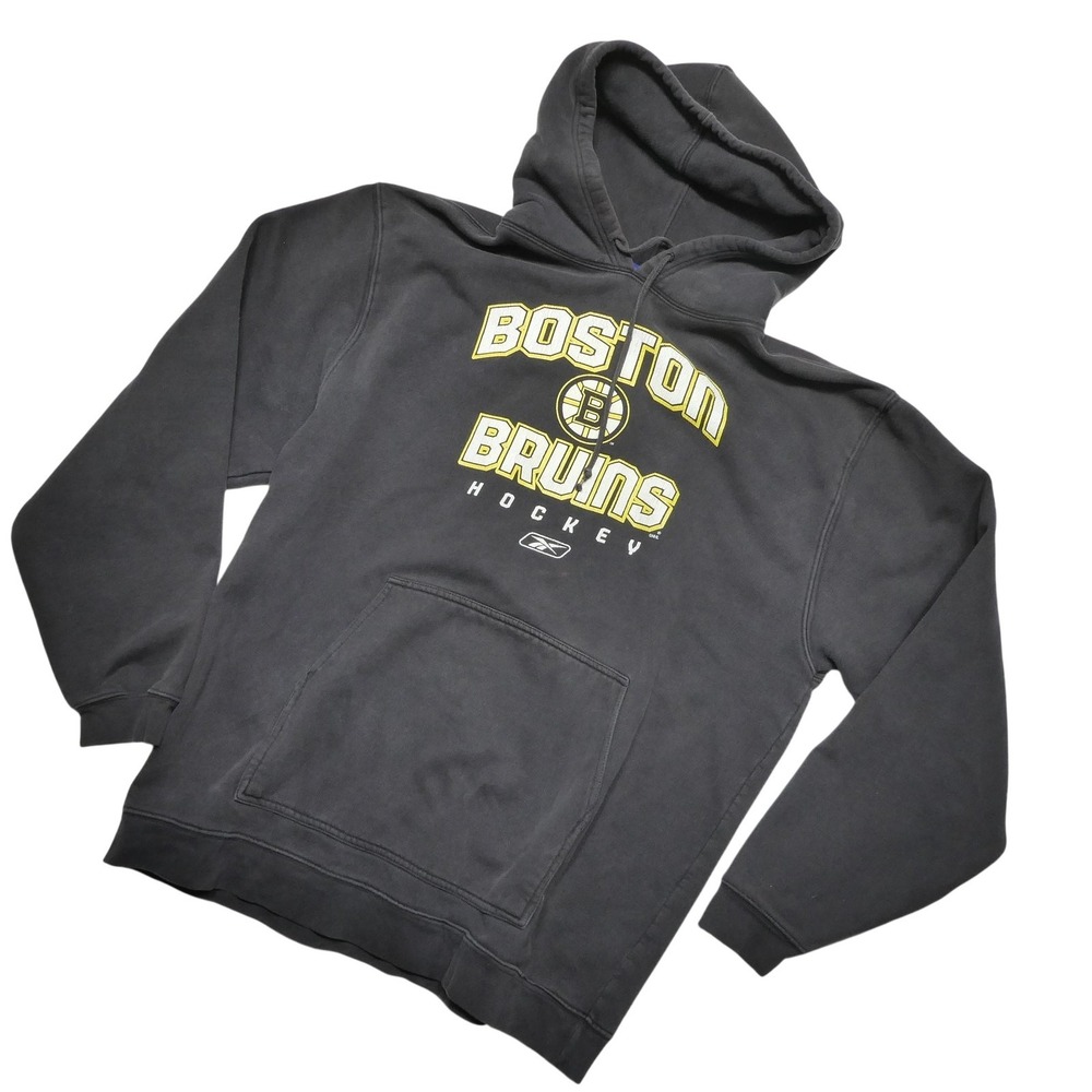 VINTAGE Boston Bruins Hoodie Mens L Black NHL Hockey Pullover Sweatshirt Reebok